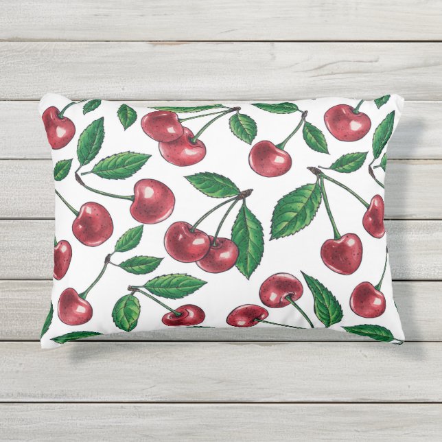 Almofada Para Ambientes Externos Cerejas vermelhas em branco (Frente)