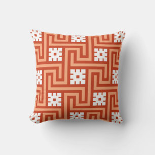 Almofada Para Ambientes Externos Chave Grega Deco, Laranja Coral e Branco
