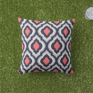 Almofada Para Ambientes Externos Cinza Coral e Marinho Ikat Monograma marroquino