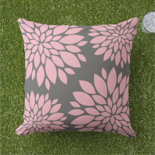 Almofada Para Ambientes Externos Cinzas de carvão vegetal e rosa Floral moderno