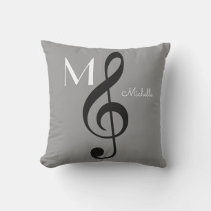 Almofada Para Ambientes Externos cinzas monogrammed da nota da música do clef de