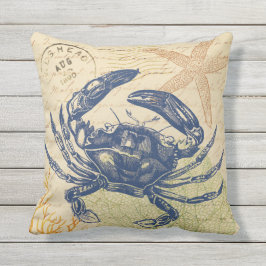 Almofada Para Ambientes Externos Colagem de Caranguejo Azul à Margem