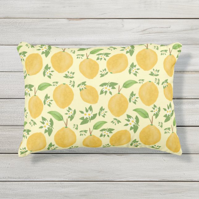 Almofada Para Ambientes Externos Coleção Lemon Bloom amarela estampada (Frente)