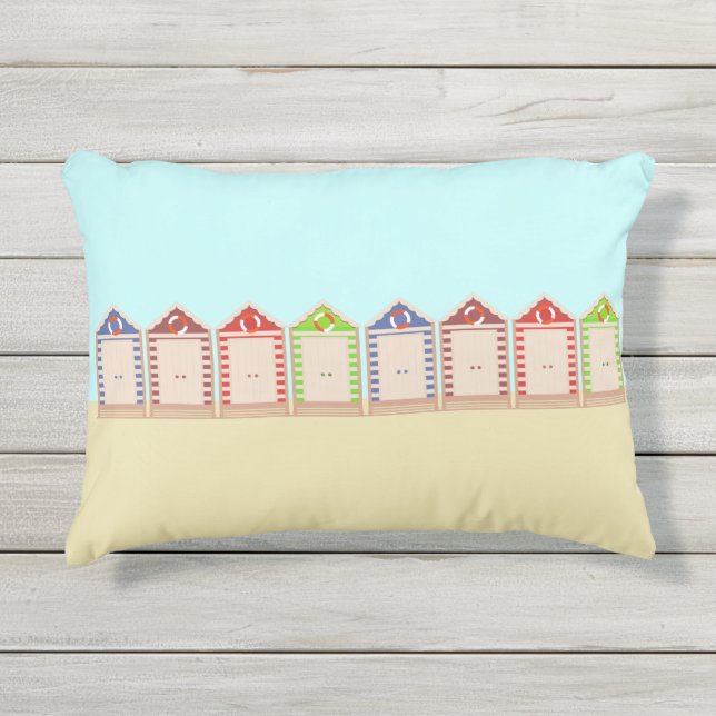 Almofada Para Ambientes Externos Colorful Beach Huts Summer (Frente)
