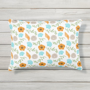 Almofada Para Ambientes Externos Conchas Azuis do Mar Caracol Flor Laranja