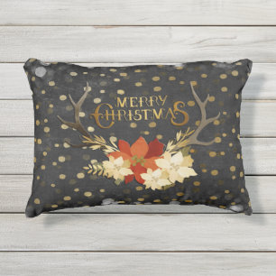 Almofada Para Ambientes Externos Confetes florais dos Antlers do Feliz Natal