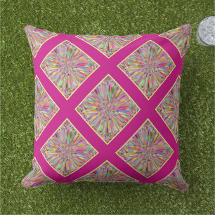 Almofada Para Ambientes Externos Confetti Flower Summer em Xadrez rosa e amarela