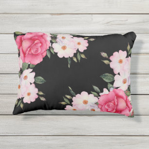 Almofada Para Ambientes Externos Cor-de-água - Rosa-Rosa Vibrante - Rosas Brancas M