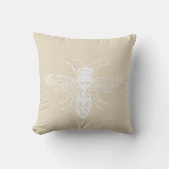 Almofada Para Ambientes Externos Cream White Personalised Bee Happy (Frente)