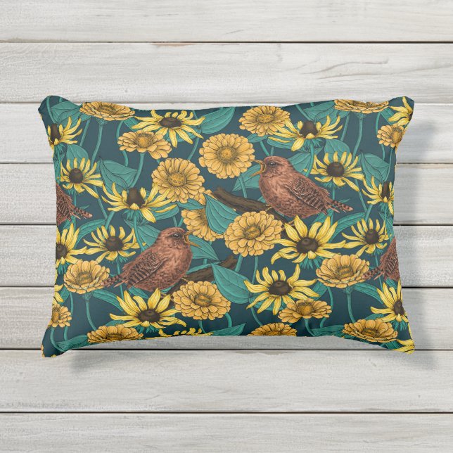 Almofada Para Ambientes Externos Crenças e flores em azul escuro (Frente)