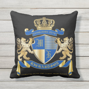 Almofada Para Ambientes Externos Criar seu próprio emblema Dourado azul do leão d