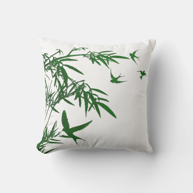 Almofada Para Ambientes Externos Destaque Oriente Lush Green Bamboo e Engole Aves (Frente)