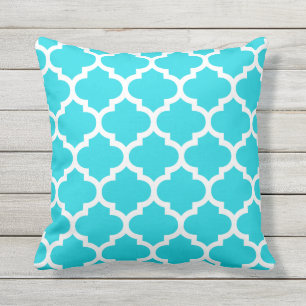 Almofada Para Ambientes Externos Do teste padrão azul de Quatrefoil do Aqua