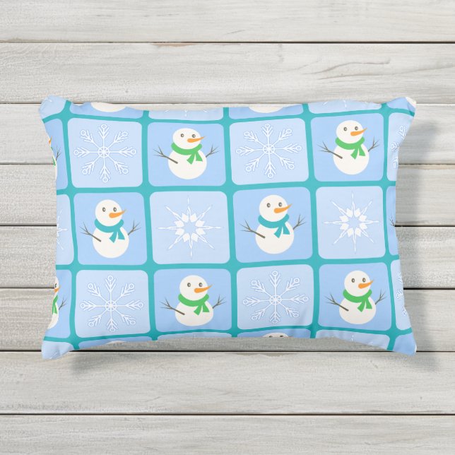 Almofada Para Ambientes Externos Espelho de neve e flocos de neve com verificação d (Frente)