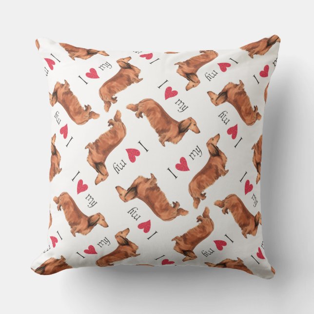 Almofada Para Ambientes Externos Eu Amo o meu Dachshund (Frente)