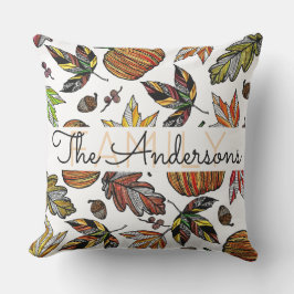 Almofada Para Ambientes Externos Fall Autumn Deixa Pumpkin Acorns Family Monograma