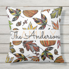 Almofada Para Ambientes Externos Fall Autumn Deixa Pumpkin Acorns Family Monograma