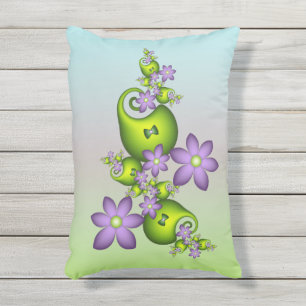 Almofada Para Ambientes Externos Fantasia Floral Flores Lilás Formas Verdes Fractal