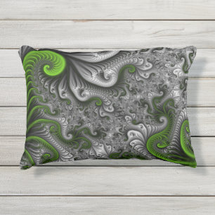 Almofada Para Ambientes Externos Fantasia Mundo Verde E Cinza De Arte Fractal