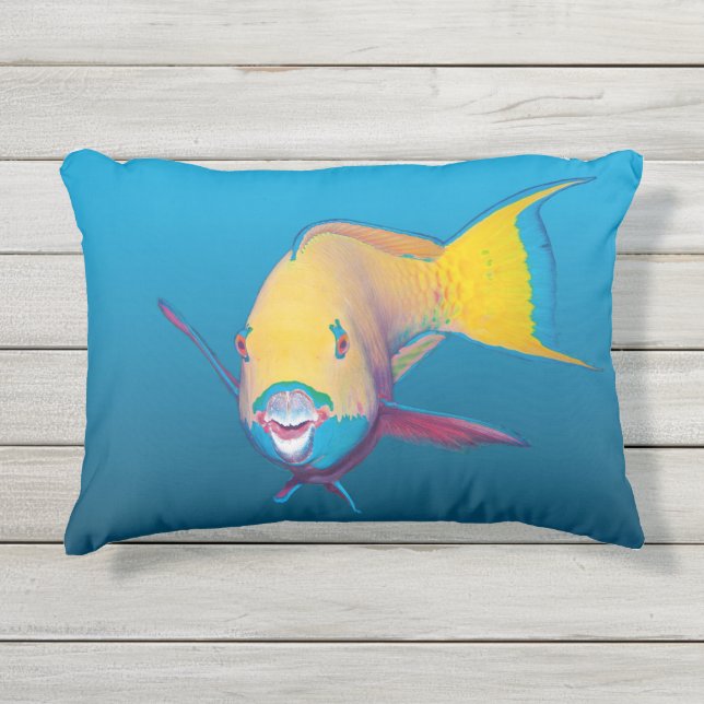 Almofada Para Ambientes Externos Fecho de Parrotfish! Fundo azul gradiente | (Frente)