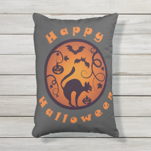 Almofada Para Ambientes Externos Feliz lanterna do Halloween aranhas e morcegos neg