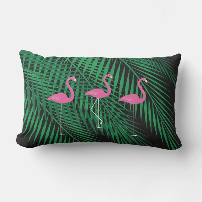 Almofada Para Ambientes Externos Flamingos & folhas de palmeira tropicais em (Frente)