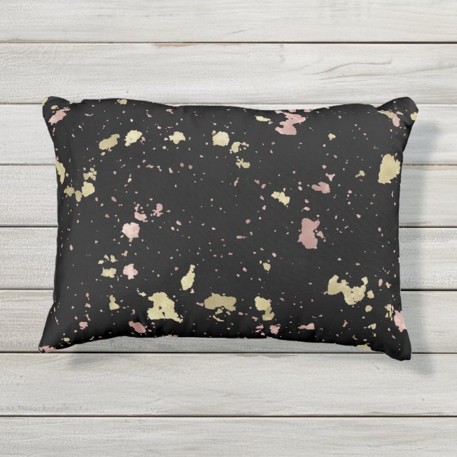 Almofada Para Ambientes Externos Flocos Dourados e Rosa Dourados Pretos (Verso)