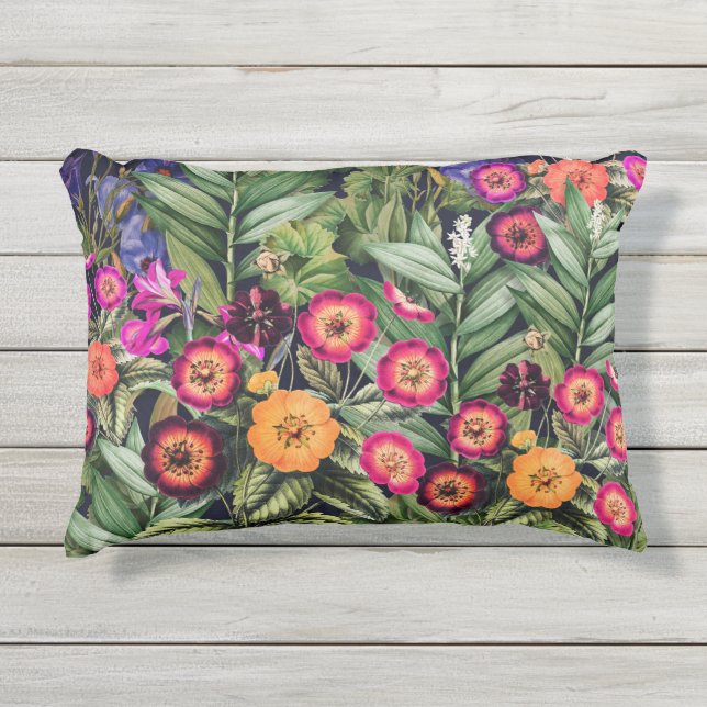 Almofada Para Ambientes Externos Floral de Prado Rosa (Frente)