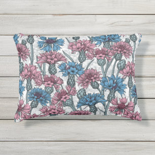 Almofada Para Ambientes Externos Flores cor-de-rosa e azuis, flores silvestres, bra