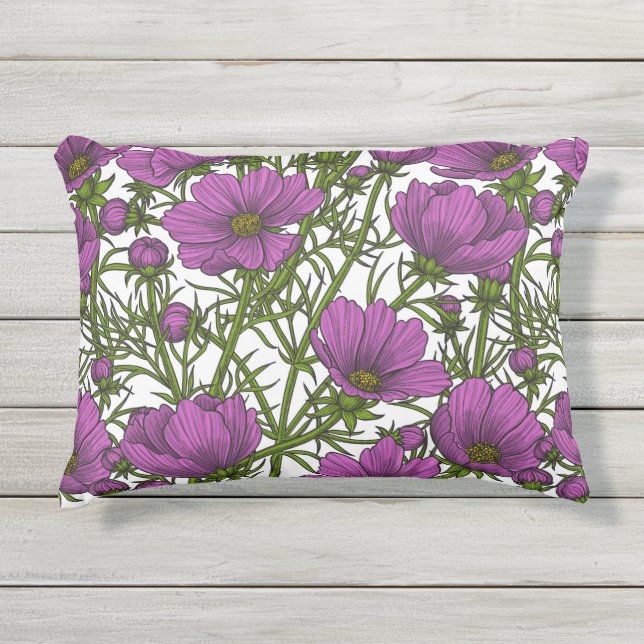 Almofada Para Ambientes Externos Flores de cosmos violetas (Frente)