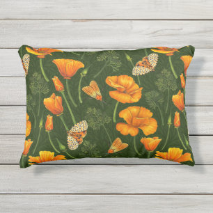 Almofada Para Ambientes Externos Folhas e mariposas da Califórnia em verde escuro