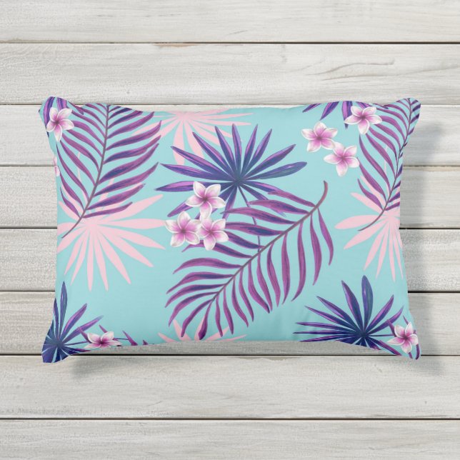 Almofada Para Ambientes Externos Folhas tropicais e flores 2 (Frente)
