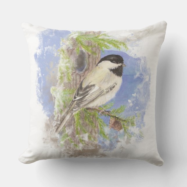 Almofada Para Ambientes Externos Frango Aquarela em Spruce Tree Bird Nature (Frente)