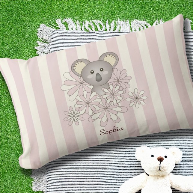 Almofada Para Ambientes Externos Garota do Urso Koala, Bebida Rosa Pastel (Criador carregado)