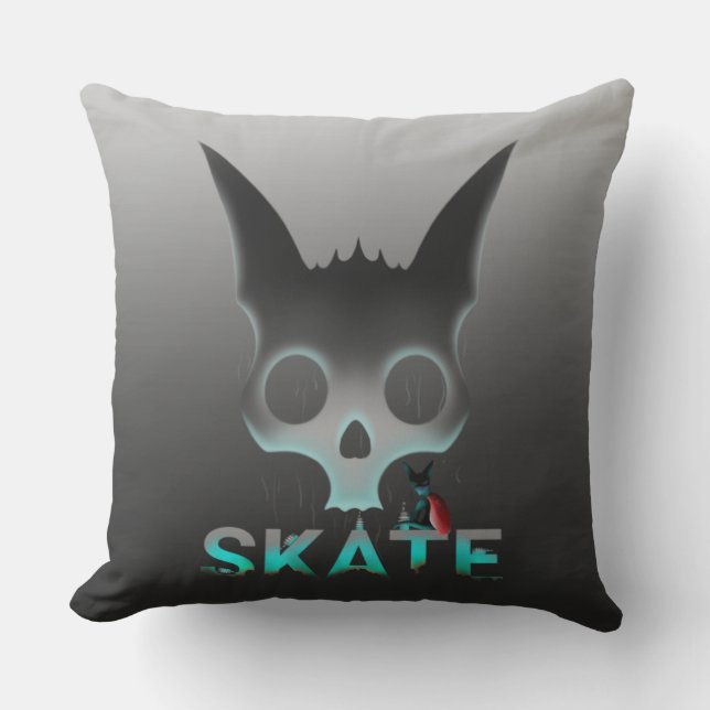 Almofada Para Ambientes Externos Gato de Skull Grafite (Frente)