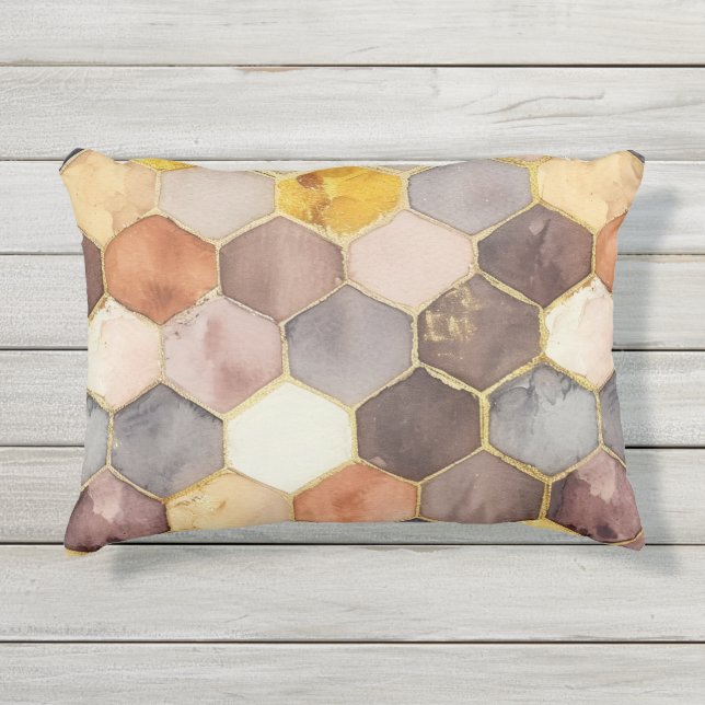 Almofada Para Ambientes Externos Glam Honey Comb Blush Champagne Abstrato (Frente)