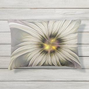 Almofada Para Ambientes Externos Grande Flor de Marfim, Arte Fractal Moderna Abstra