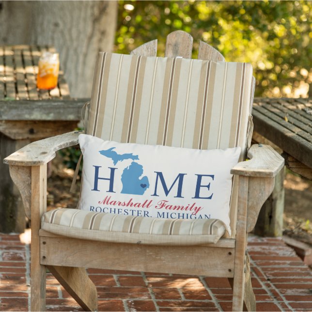 Almofada Para Ambientes Externos Home State of Michigan Red Blue Family Monograma (Cadeira)