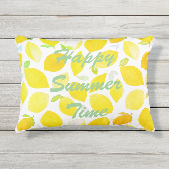 Almofada Para Ambientes Externos Horário de verão, citrinos, padrão amarelo, branco (Frente)