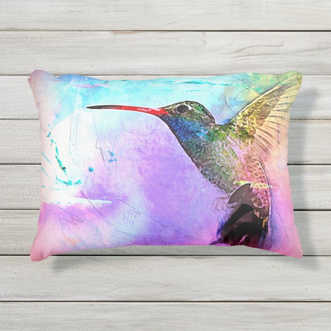 Almofada Para Ambientes Externos Hummingbird & Watercolor (Frente)