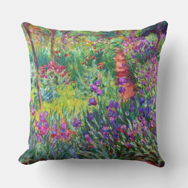 Almofada Para Ambientes Externos Iris Garden no Giverny Claude Monet Fine Art (Frente)