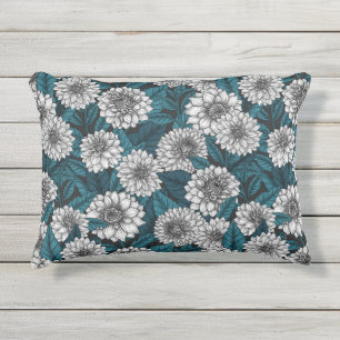 Almofada Para Ambientes Externos Jardim branco Dahlia/ folhas azuis 2