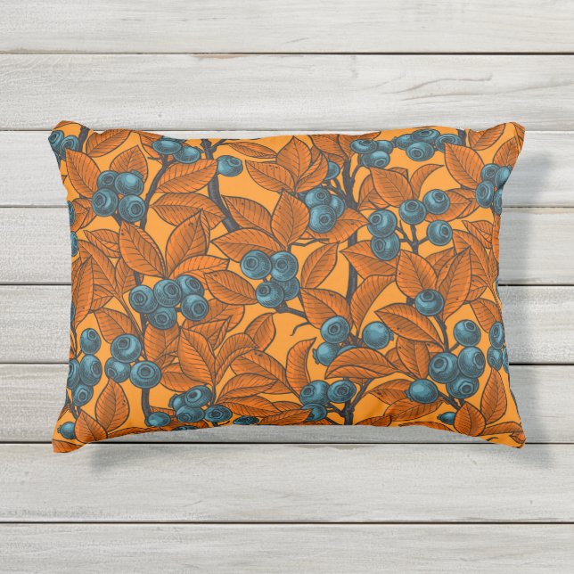 Almofada Para Ambientes Externos Jardim de mirtilo, azul e laranja (Frente)