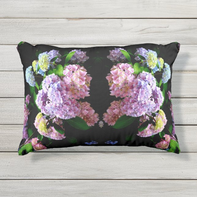 Almofada Para Ambientes Externos Jardim Hydrangea, rosa, azul, floral roxo (Frente)