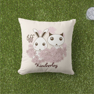 Almofada Para Ambientes Externos Kitten e Bunny Animal Amigos Meninas Crianças
