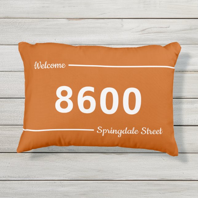 Almofada Para Ambientes Externos Laranja Queimada e Casa Branca Número Endereço (Verso)