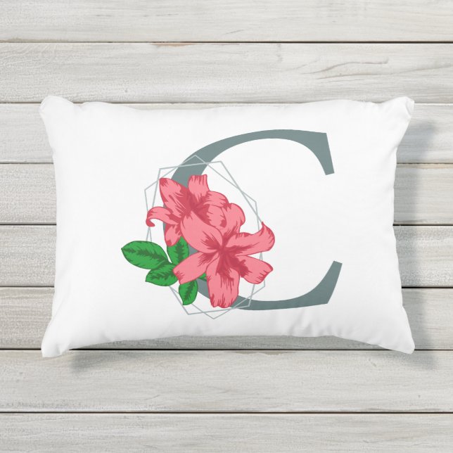 Almofada Para Ambientes Externos Letra maiúscula C monograma floral (Frente)