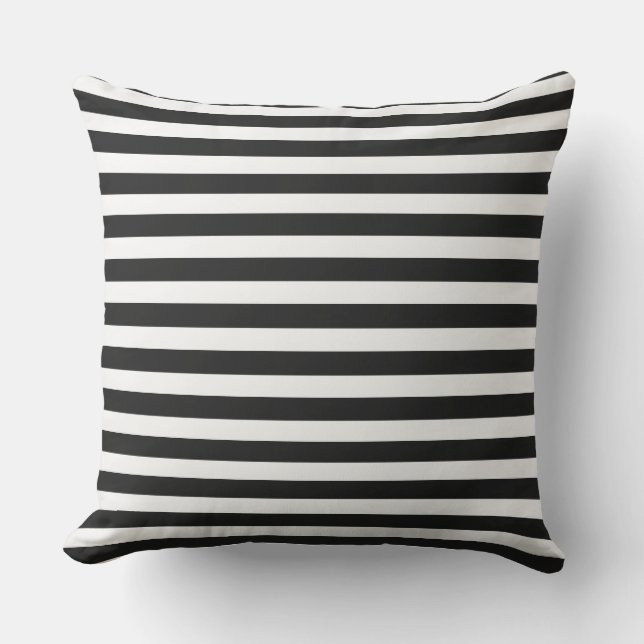 Almofada Para Ambientes Externos Listrado preto e branco moderno (Frente)