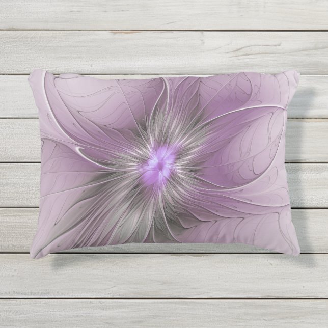 Almofada Para Ambientes Externos Little Beauty Modern Mauve Gray Fractal Art Flower (Frente)
