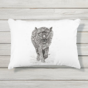 Almofada Para Ambientes Externos Lobo Negro Zangado na Neve, inverno selvagem